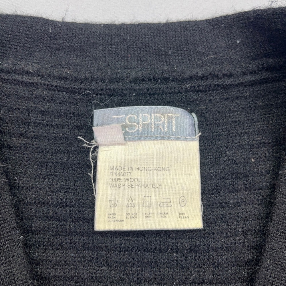 VTG Esprit Wool Cardigan‎ Sweater Knit Ribbed Button Front Pockets Black Sz M - Picture 4 of 7